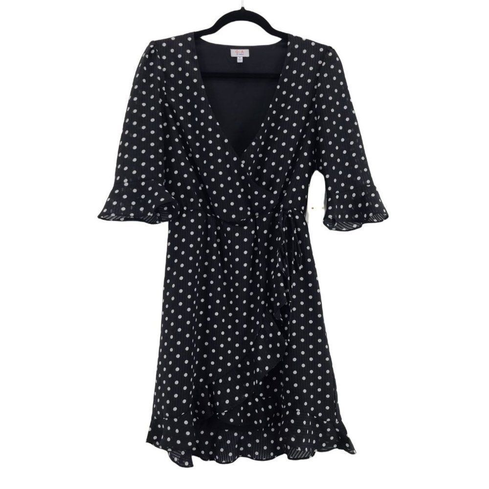 Faux-Wrap Mini Dress by Q+A Los Angeles Polka Dot-Print - Black/White, Juniors S